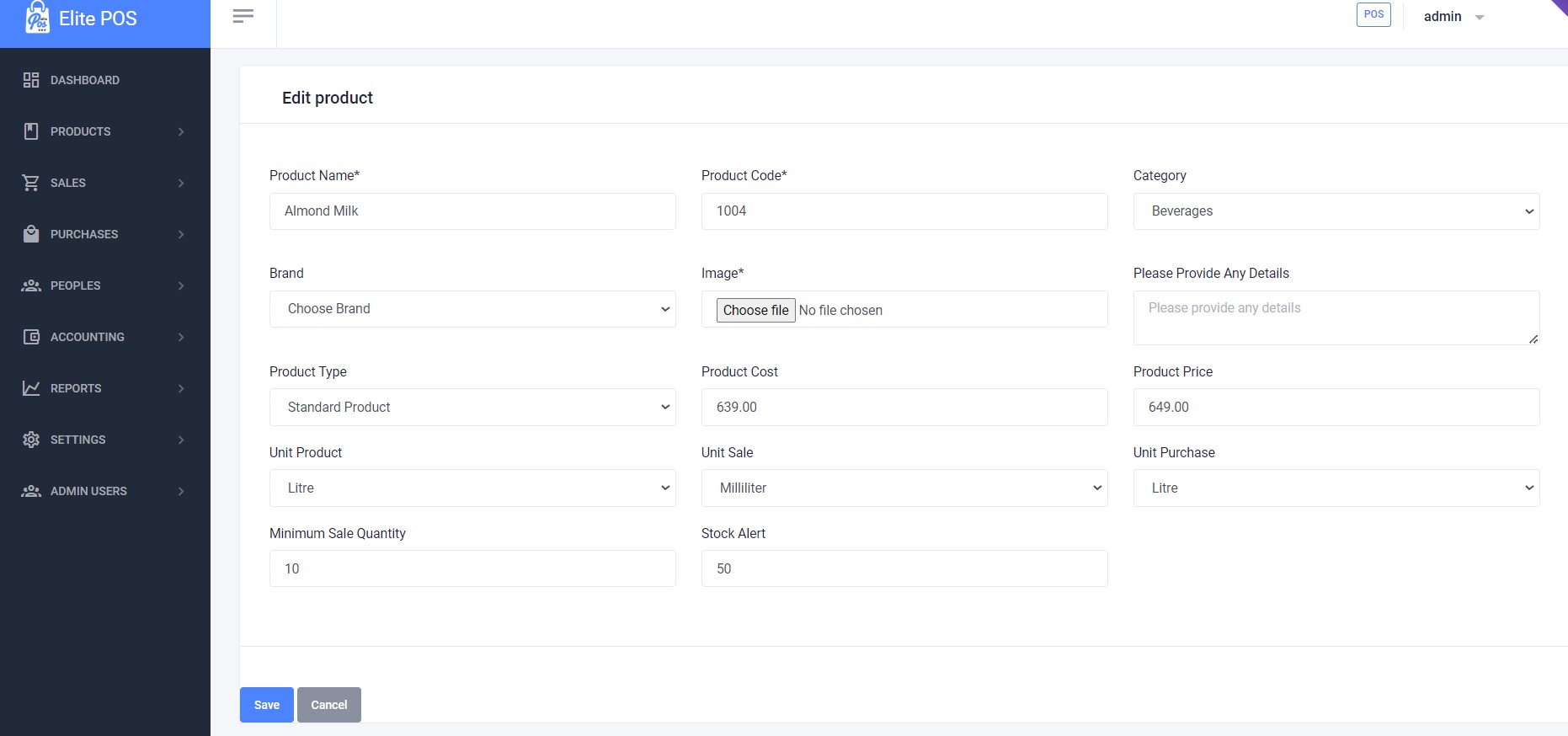 Edit Product Screenshot